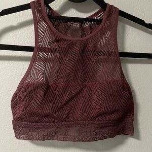 Aerie Lined Halter Crop Bralette in Burgundy. Size Small